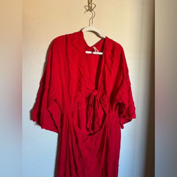 Anthropologie Cut Out Tie Front Cover up Maxi Dress Sz XL in Red - Picture 4 of 7